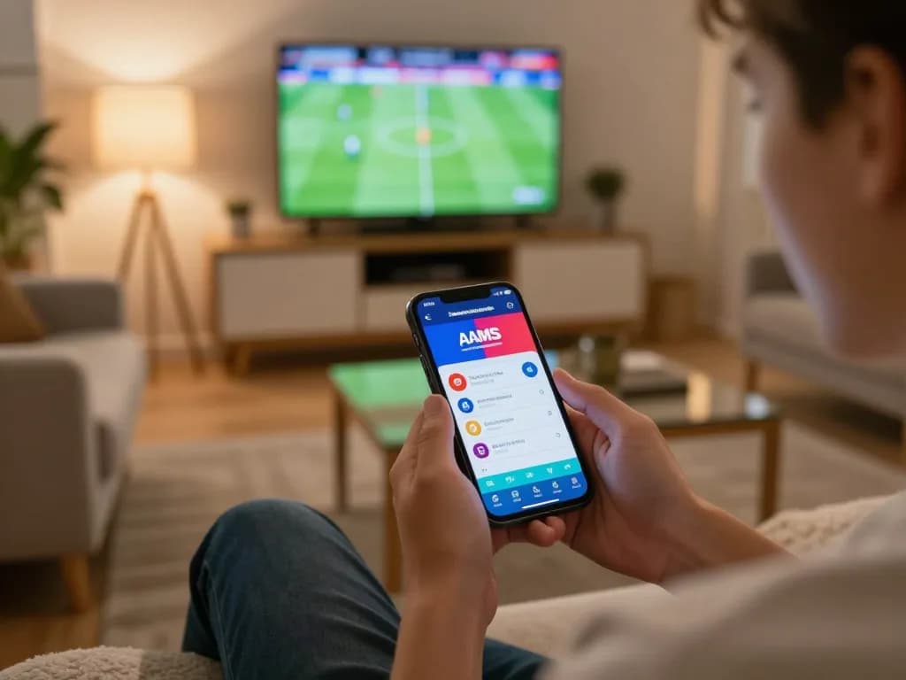 Coinvolgente scommessa su smartphone utilizzando un'app bookmaker non AAMS, che mostra entusiasmo in un ambiente accogliente.