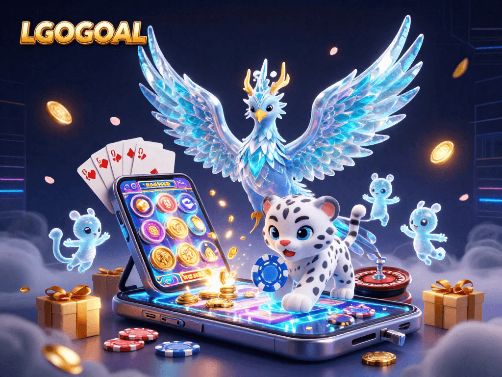 Engage with LGOGOAL's thrilling casino experience featuring an enchanting ice phoenix and vibrant gameplay elements.