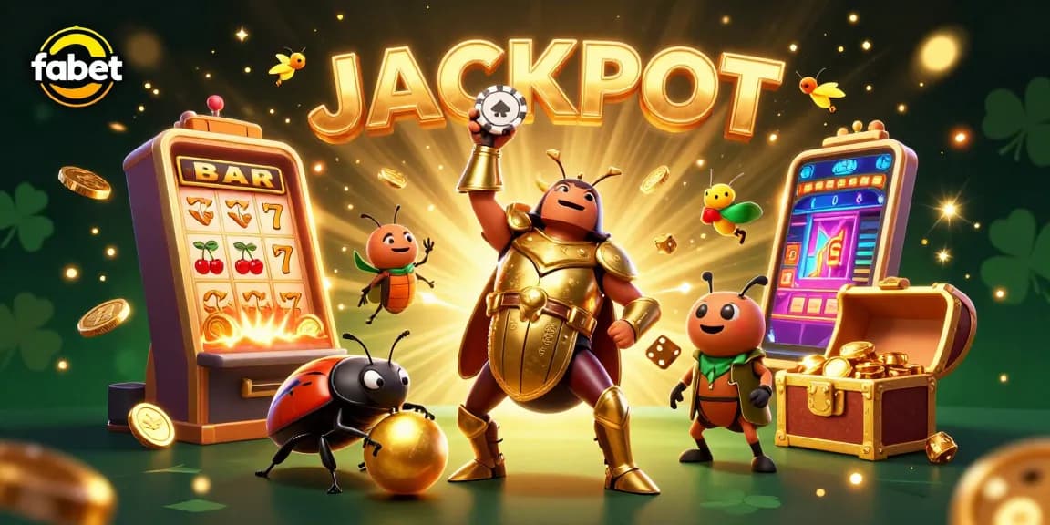 Engage in exciting gambling adventures with fabet, as the hercules beetle celebrates a big win!