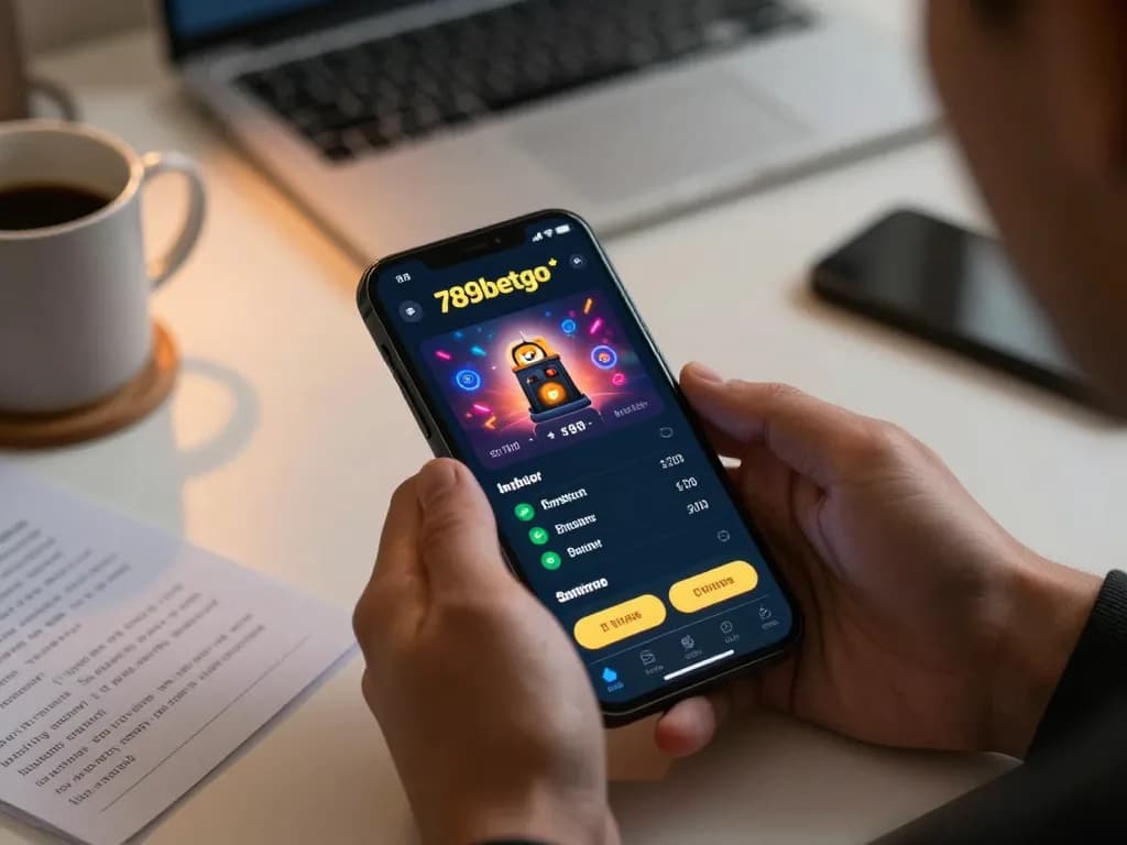 Engaging online gaming experience with 789betgo app on smartphone amidst cozy home setting.