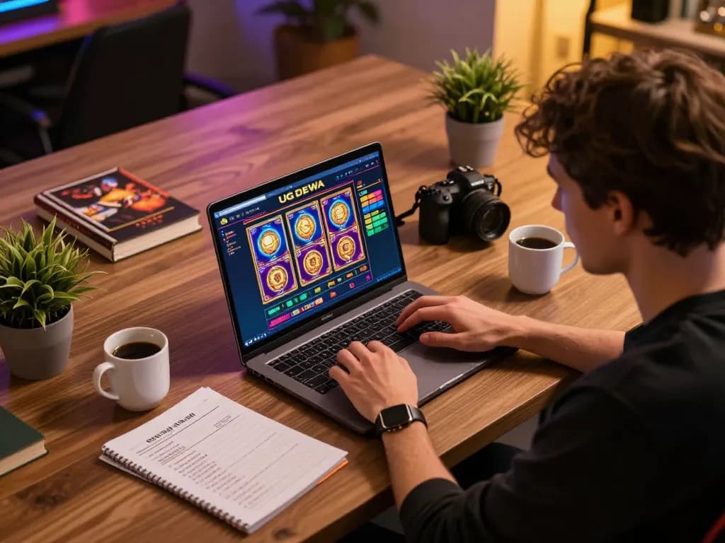 Player engaged in online gaming at UG DEWA casino, showcasing vibrant gameplay environment