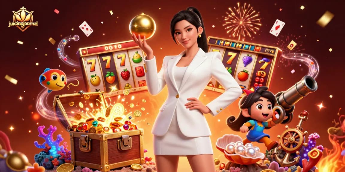 Juicingjournal captures the excitement of slot gaming with vibrant casino elements and dynamic characters.