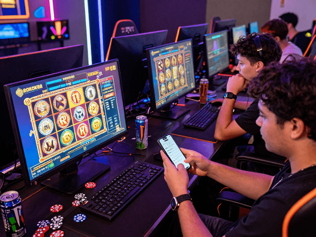Players engaged in exciting online slot games at ROKOK88, showcasing a vibrant gaming atmosphere.