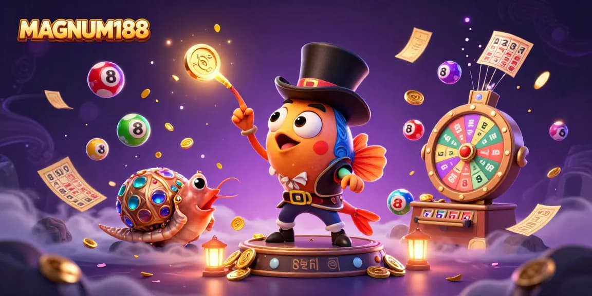 Engage with MAGNUM188’s vibrant lottery scene featuring dynamic characters and exciting gaming elements.