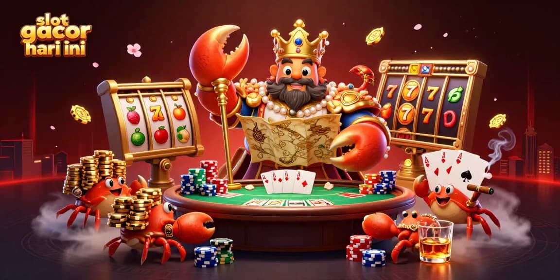 Engage with slot gacor hari ini as a golden crab emperor and hermit crabs navigate a lively casino scene.
