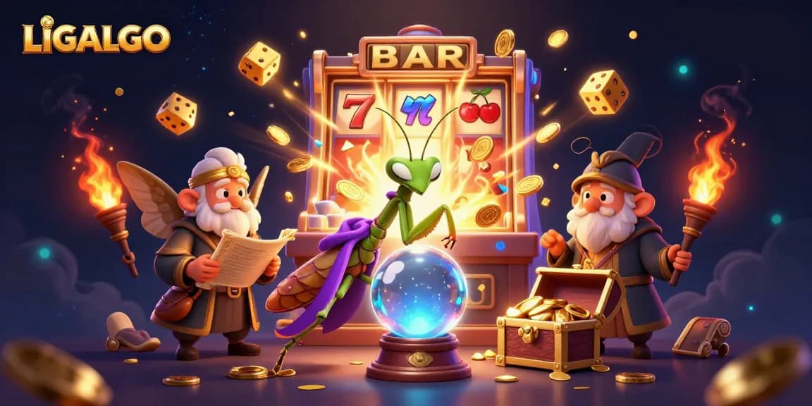 LIGALGO transforms gaming with a vibrant scene showcasing slot machines, fortune tellers, and ancient scrolls.