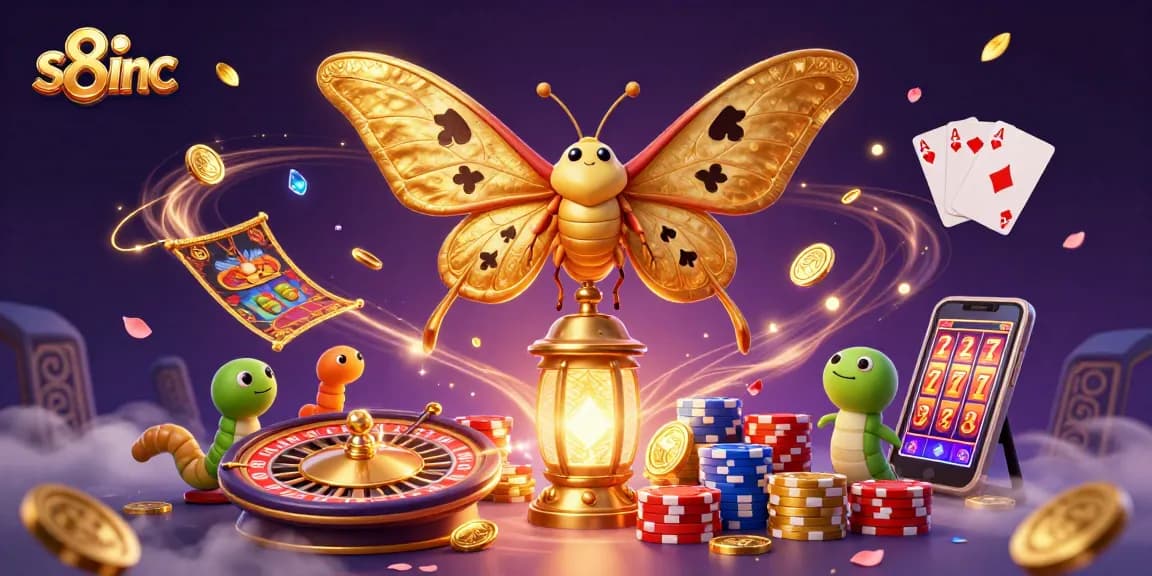 Win big at s8inc with vibrant casino scenes featuring an atlas moth and golden coins.