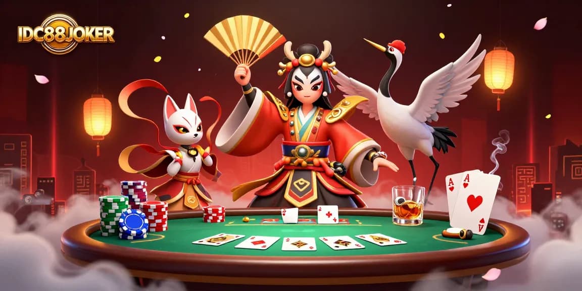 Engage in thrilling poker action with IDC88JOKER featuring vibrant 3D characters and casino elements.