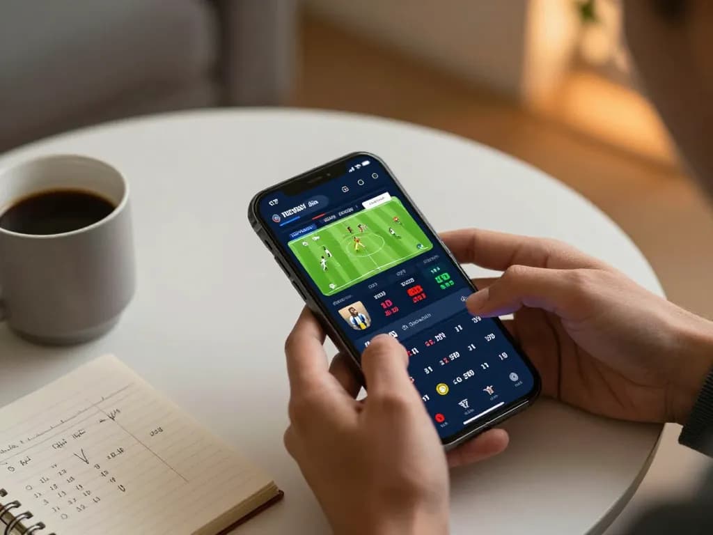 Engaging in live sports betting via smartphone on 7m platform with exciting match coverage.