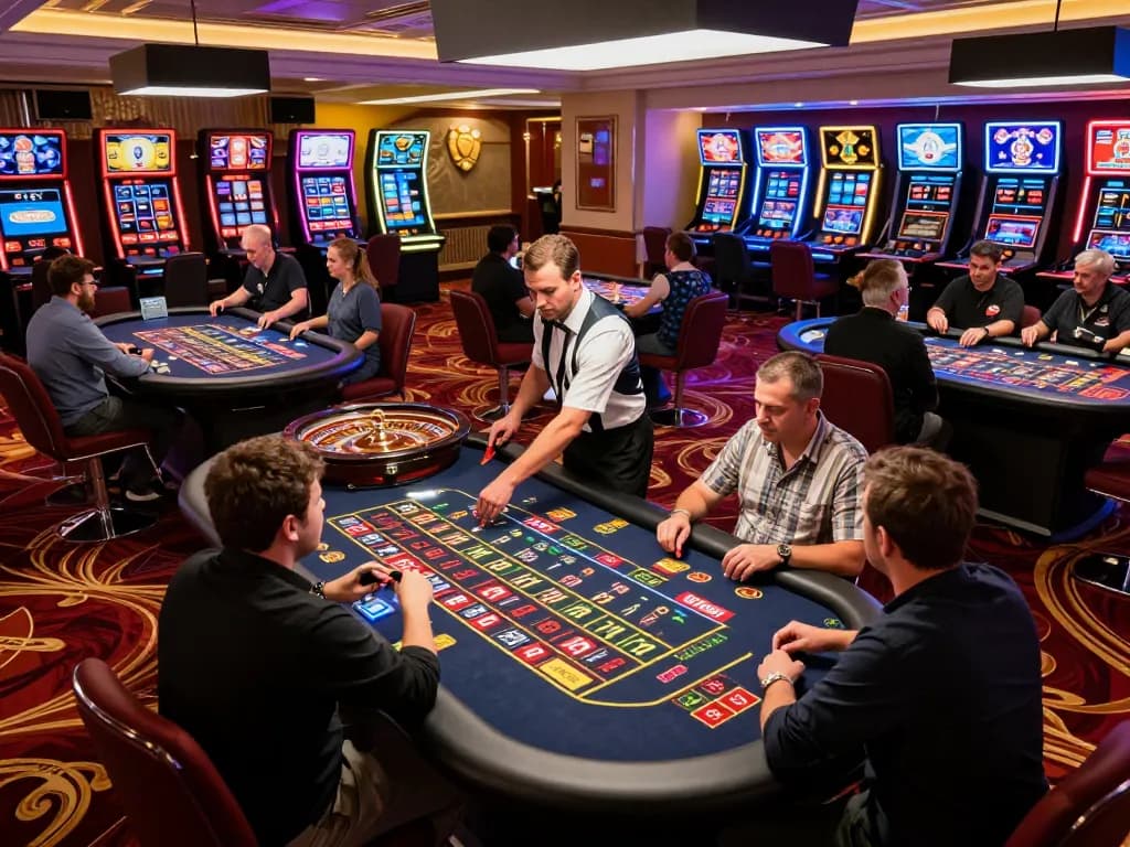 Players bet at MM88 roulette tables in a vibrant casino atmosphere filled with excitement and color