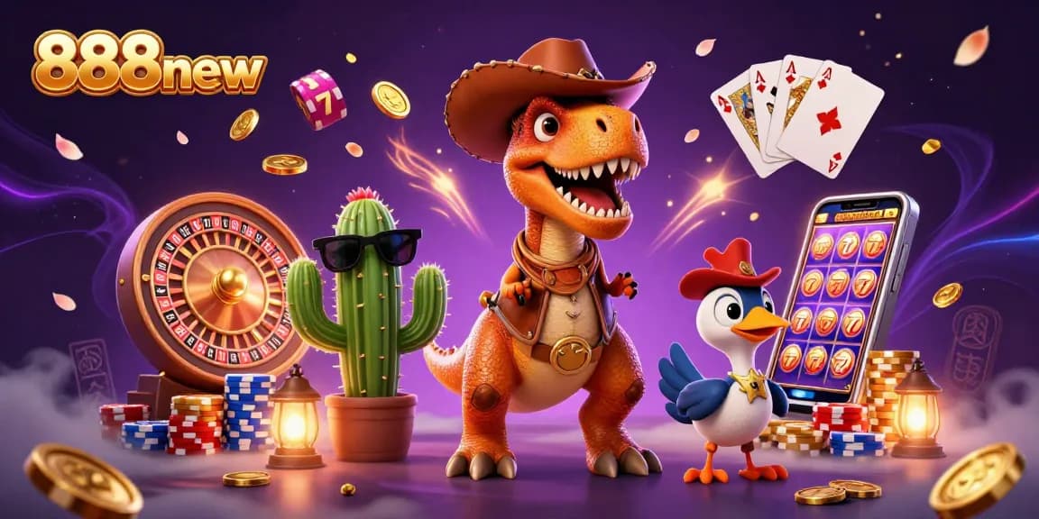 Spin the reels for big wins at 888new with the cowboy dinosaur and friends!