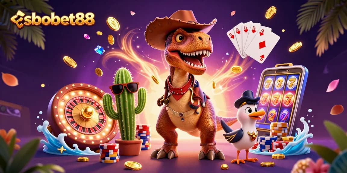 Sbobet88 menghadirkan dinosaurus koboi dan kawan-kawannya dalam skenario taruhan yang heboh.