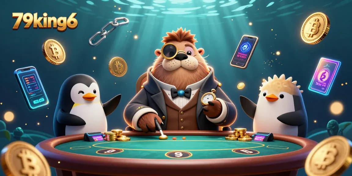 Engage in thrilling gameplay at 79king6 with cartoon characters at a poker table under the sea.