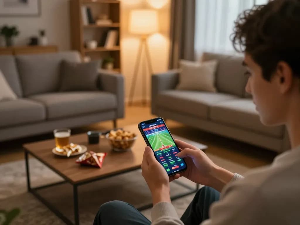 Người đang tận hưởng cược thể thao trên ứng dụng 12bet trong một không gian thoải mái.