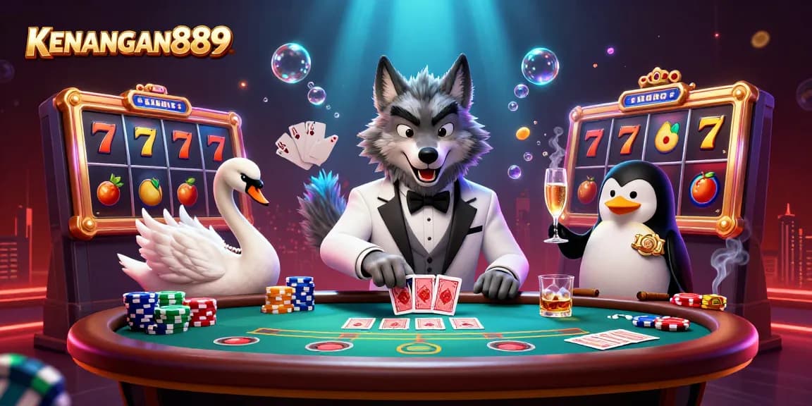 Engage with the captivating KENANGAN889 online slots experience featuring rich 3D characters and vibrant casino elements.
