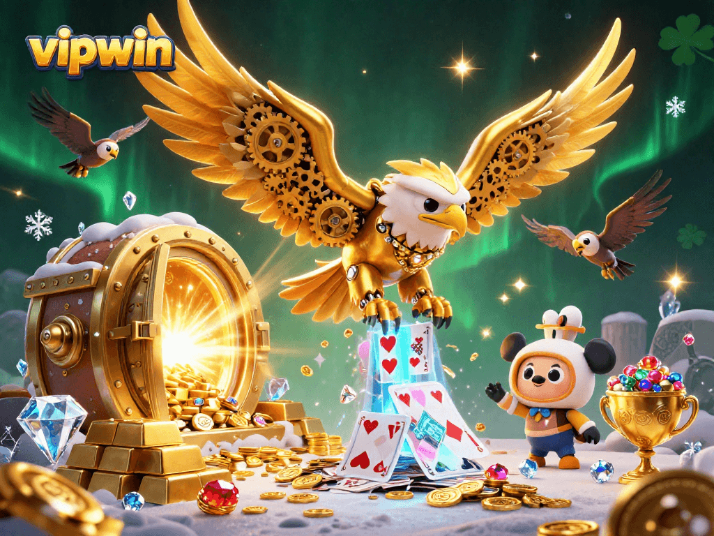 Experience thrilling gameplay at vipwin with a dynamic 3D illustration showcasing vibrant casino elements.