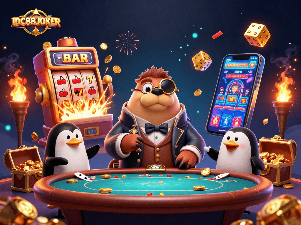 Join the playful scene with IDC88JOKER as a walrus plays poker and wins big!