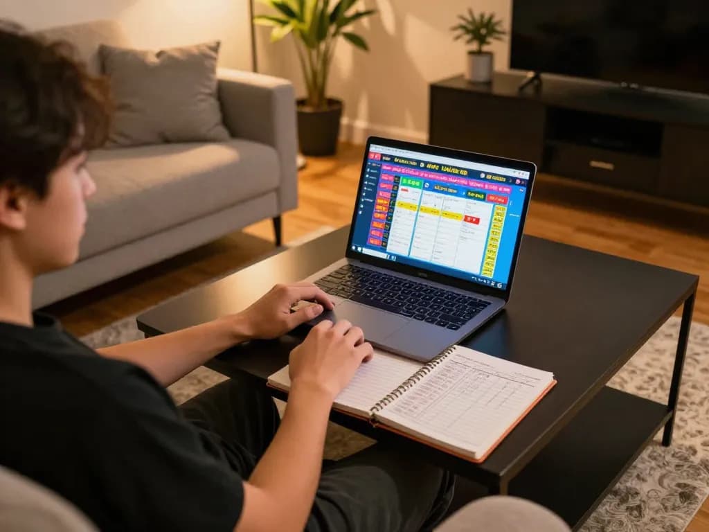Engaging in đánh lô online with strategies noted beside the laptop for optimal gameplay.