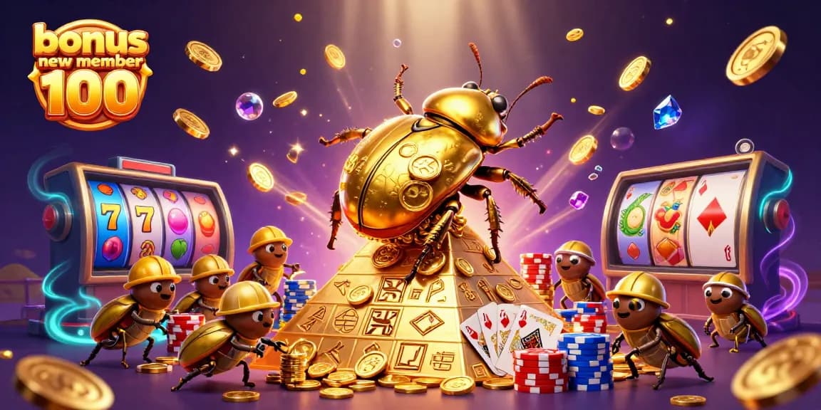 Spin and win with bonus new member 100 in this vibrant casino illustration.