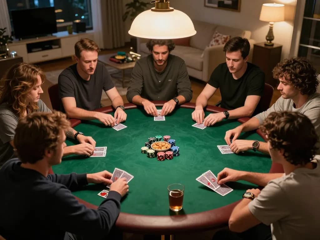 Players engaging in an exciting poker game at home, showcasing the thrill of 789clubgo betting.