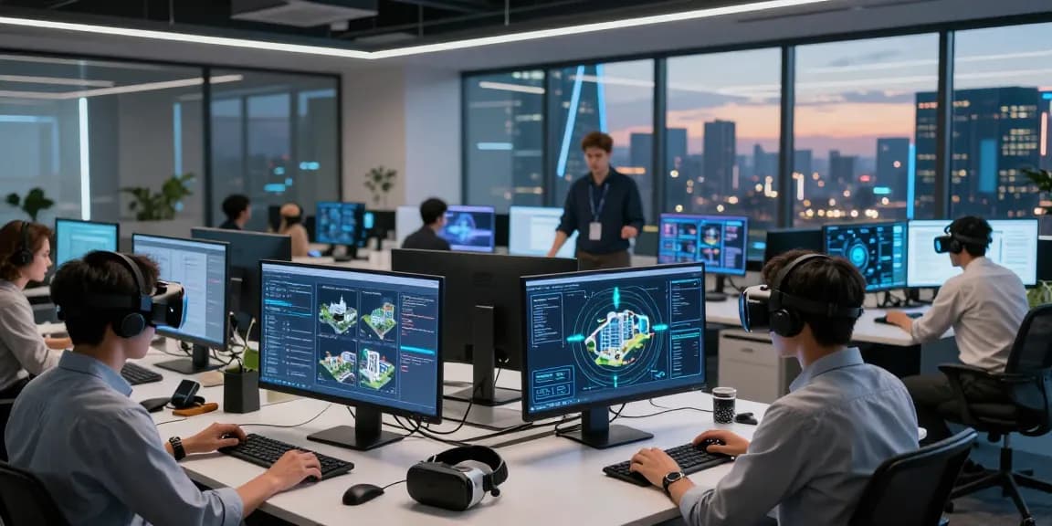 rokok88 slot team analyzing virtual properties in a modern workspace