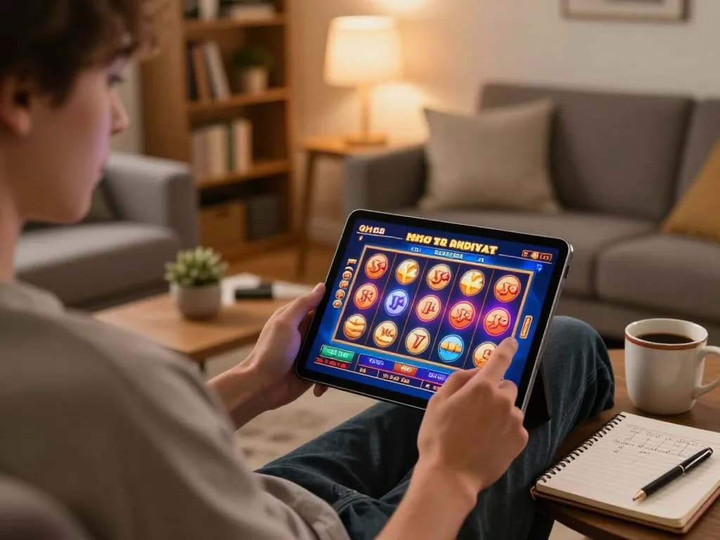 Engaging with qh88go online casino on a tablet in a cozy living room setting