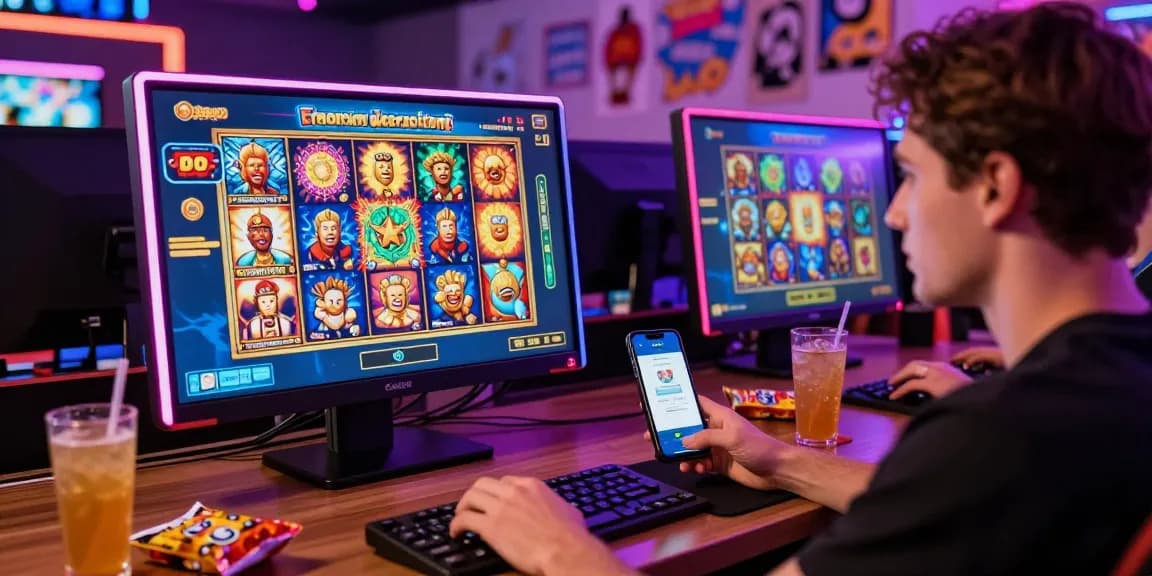 Engaged gamer enjoying slot games effortlessly with deposit tanpa minimal on their screen.