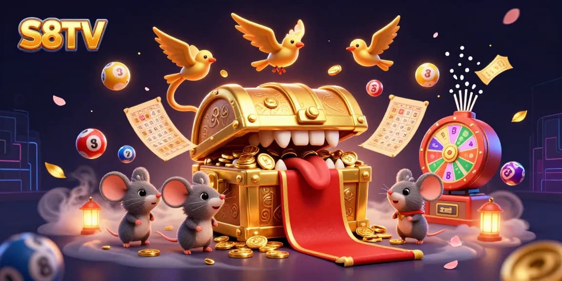 Experience S8TV's dynamic gambling world, showcasing thrilling moments with vibrant lottery and prize elements.