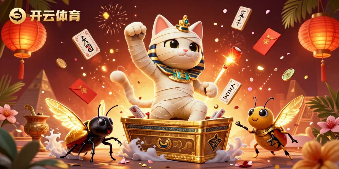 Engage in thrilling bets at 开云体育, featuring a vibrant pyramid casino scene with 3D characters and festive elements.