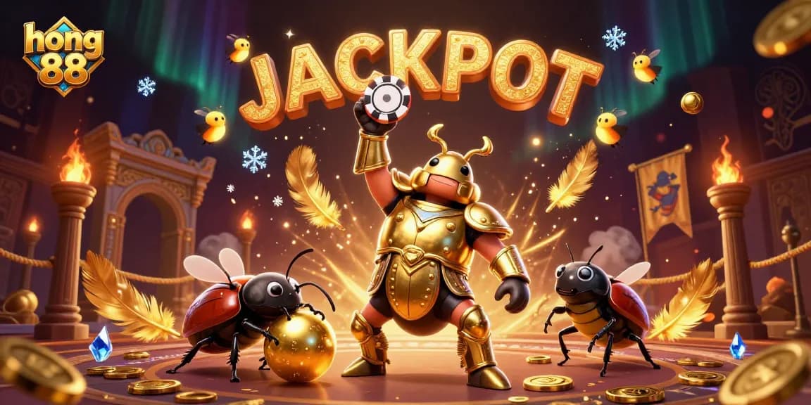 Experience the thrilling world of hong 88 as a golden-armored beetle celebrates a jackpot win!