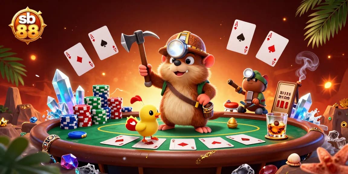 sb 88 showcases a colorful scene with a mole character mining amidst vibrant poker elements.