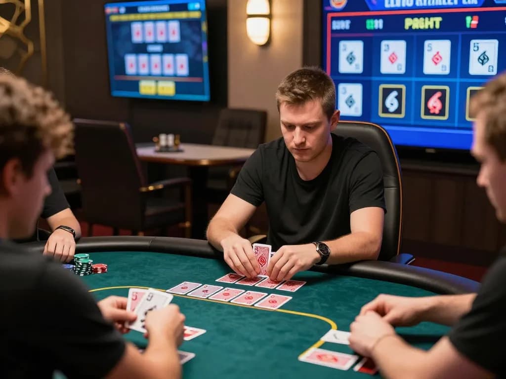 LGO SUPER players strategizing during an online poker game with vibrant screens