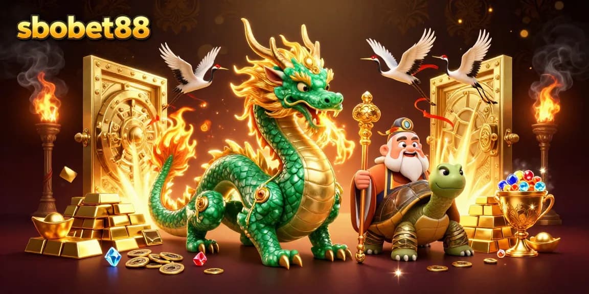 SBOBET88 promotes exciting sports betting experiences with a dynamic illustration of luck and fortune.