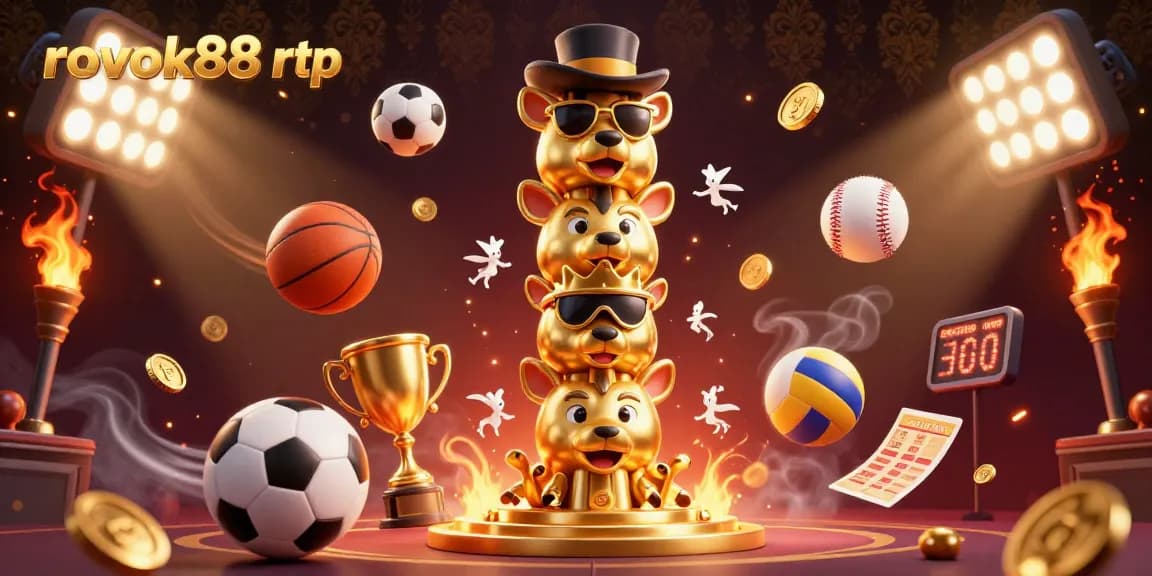 Experience excitement with rokok88 rtp in a dynamic 3D casino scene filled with sports betting action.