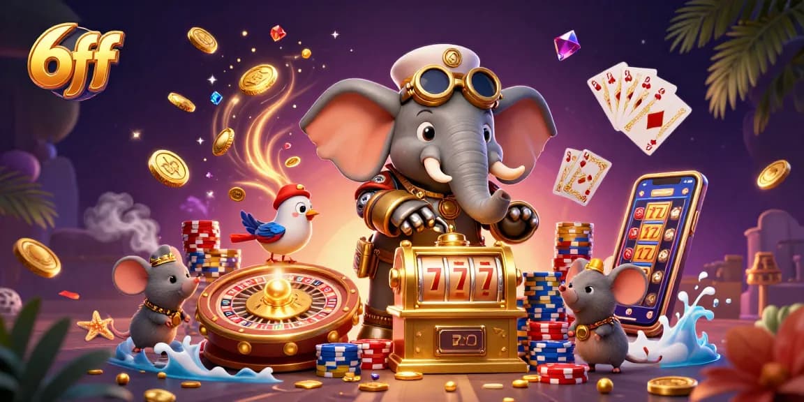 6ff online casino experience with a steampunk elephant engineer and a dynamic slot machine setup.