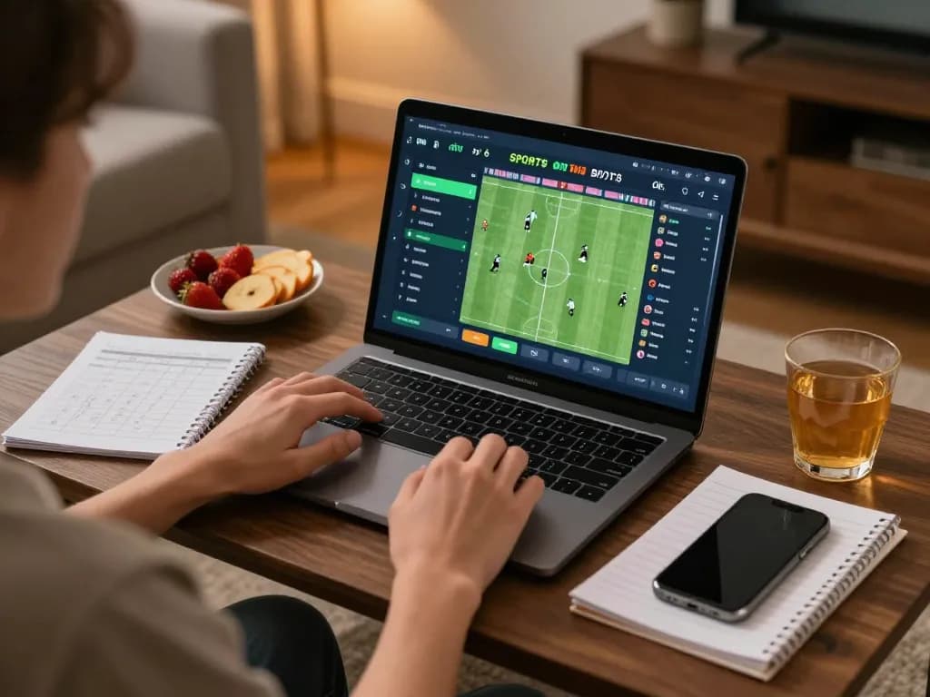 Person using tylekeonhacai88 sports betting app on laptop for strategic gameplay