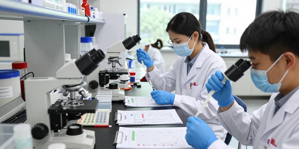Researchers analyzing Retatrutide samples at www.koipeptidescanada.com/retatrutide-canada in a modern lab.
