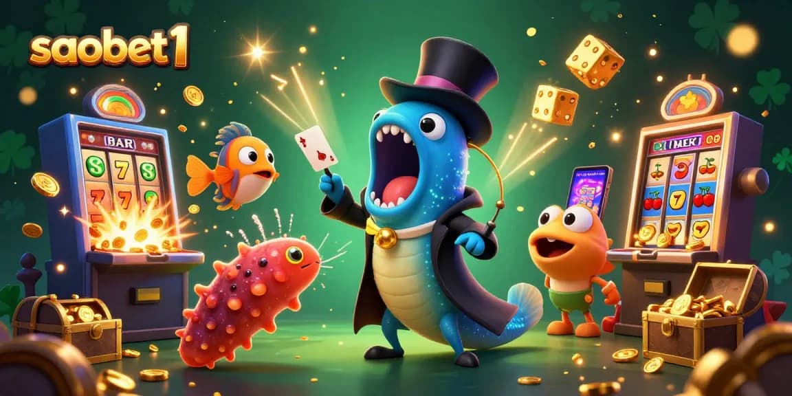 Engage with saobet1's dazzling casino world featuring a bioluminescent eel magician and jackpot winnings.