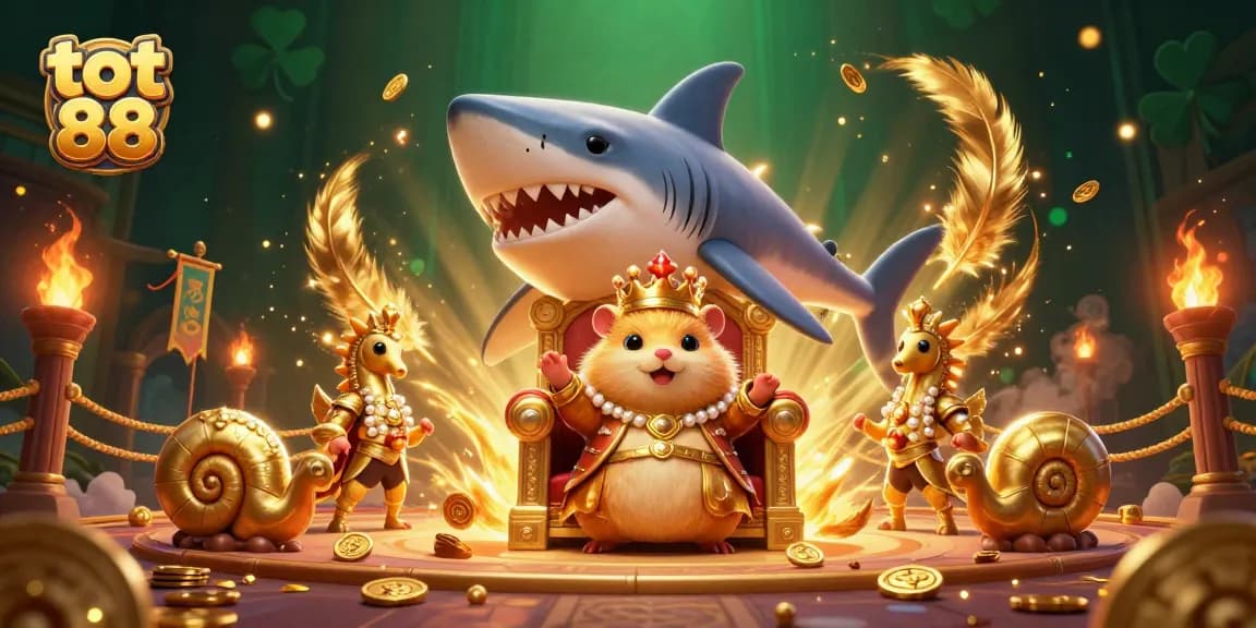 Experience the excitement of tot 88 with our casino-themed illustration featuring a golden hamster king.