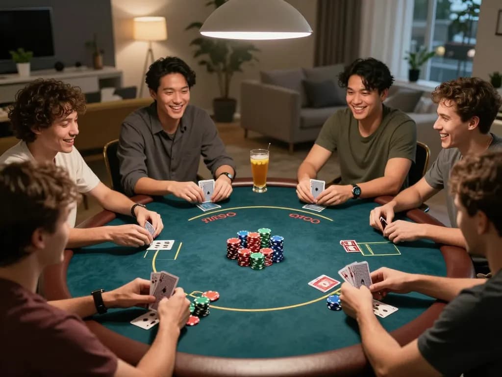 LGO GOAL poker night with friends, showcasing an engaging Texas Hold'em game atmosphere.