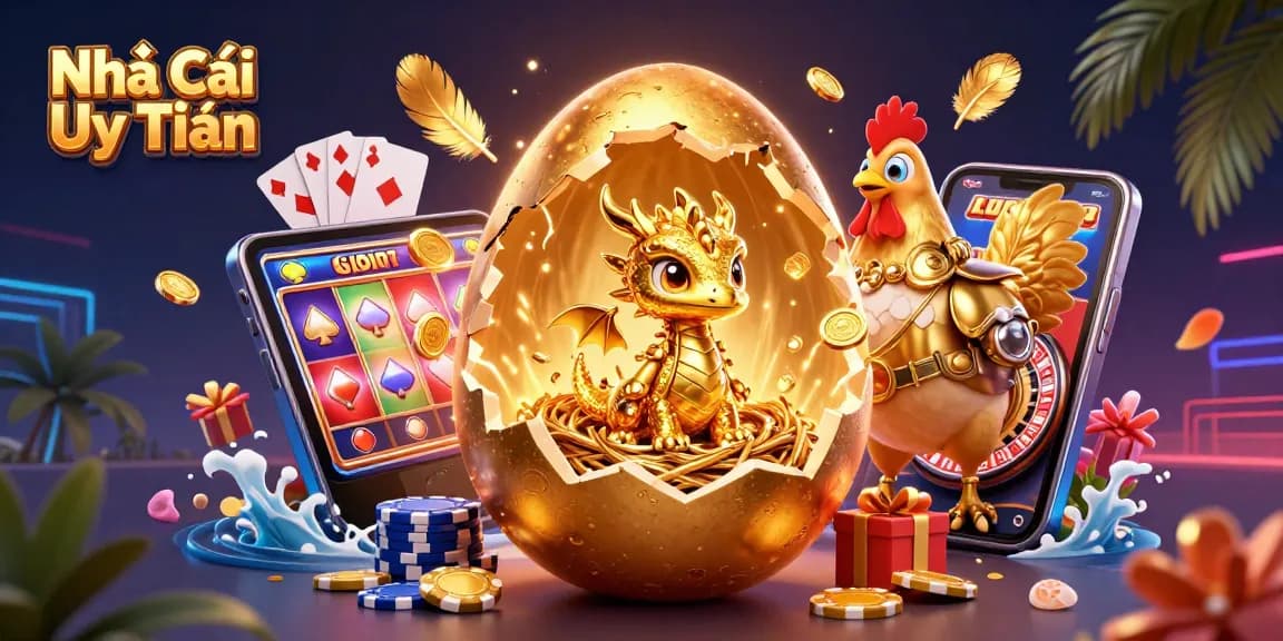 Experience the thrill of Nhà Cái Uy Tín with a golden dragon and exciting gaming elements.