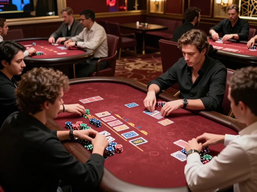 Players strategizing at GG88 blackjack table, showcasing high-stakes decisions in an elegant gaming room