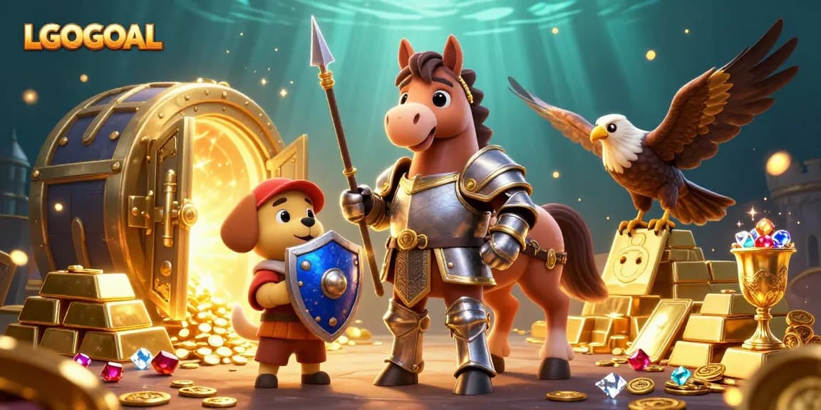 Experience the excitement at LGOGOAL with a dynamic medieval-themed casino scene filled with treasures and thrilling visuals.
