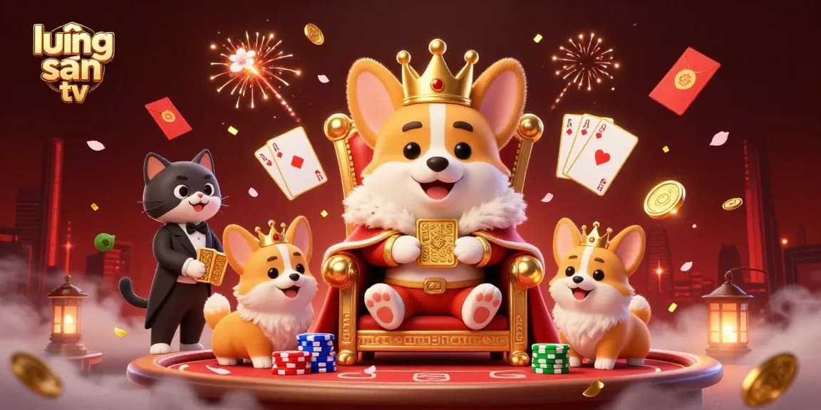 Experience the excitement with lương sơn tv as corgis and a royal dealer unfold a vibrant poker showdown.