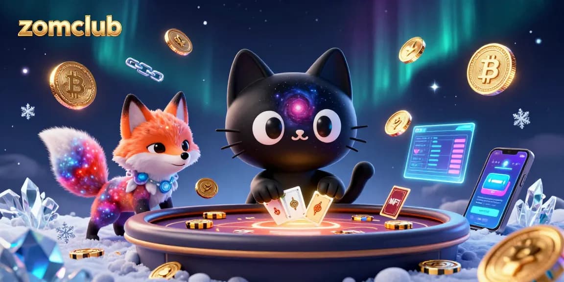 Join the fun at zomclub with vibrant characters and casino elements in a cosmic setting.