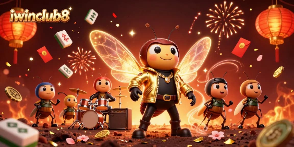 iwinclub8 showcases vibrant casino fun with cicada rock stars in a dazzling scene