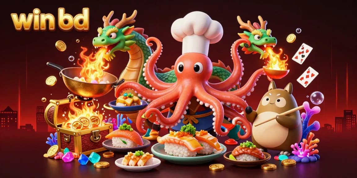Experience exciting gaming with win bd, showcasing unique characters and casino elements in a vibrant scene.