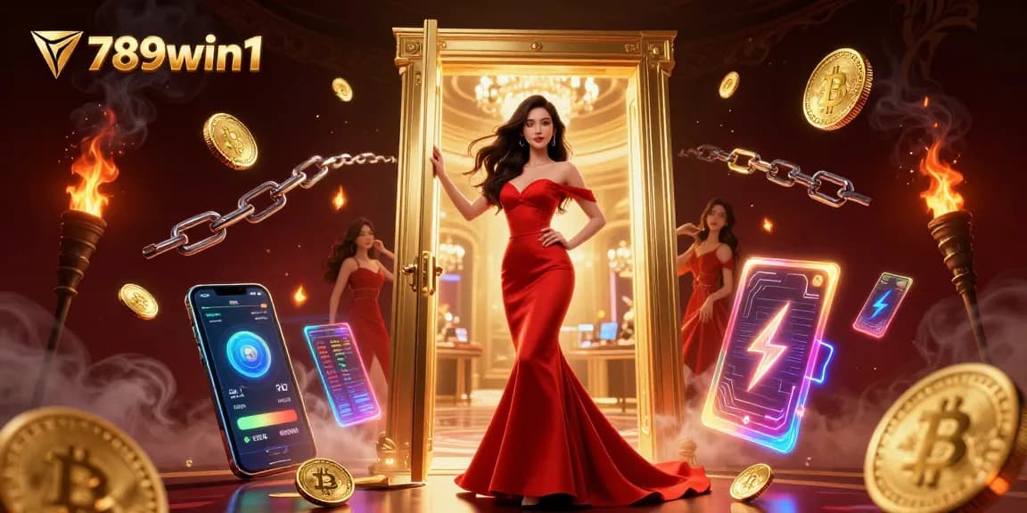 Experience captivating gameplay at 789win1 with a glamorous casino scene featuring cryptocurrency elements.