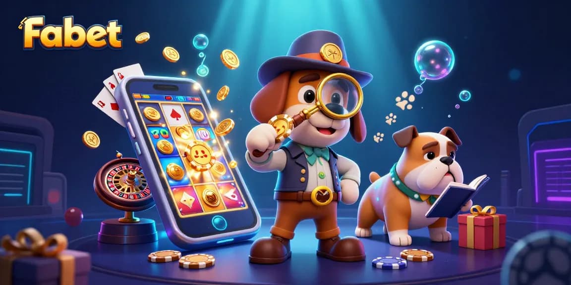 Engage with Fabet's thrilling casino world as a detective uncovers treasures among slot games and chips.