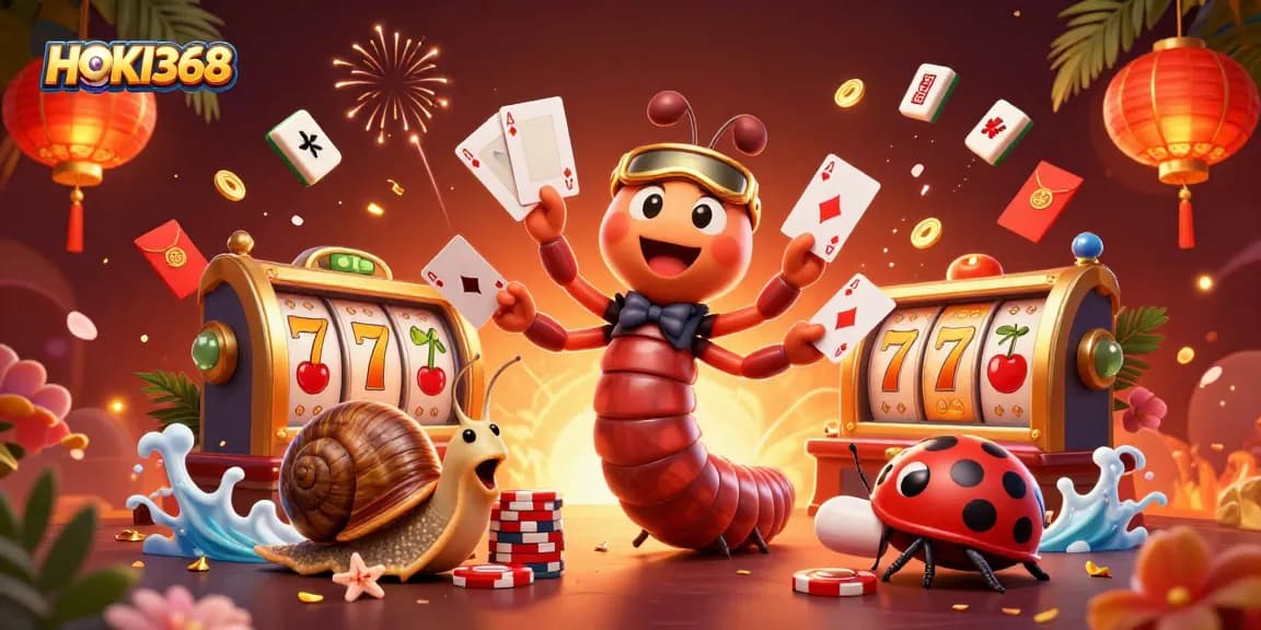 Win big with HOKI368 while enjoying a vibrant 3D casino scene with dynamic characters.